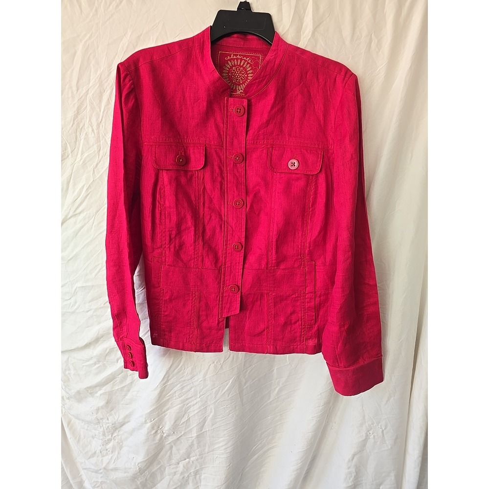 Coldwater Creek Celebrate Your Spirit Button-Up Jacket Pink 100% Linen‎ Women 14